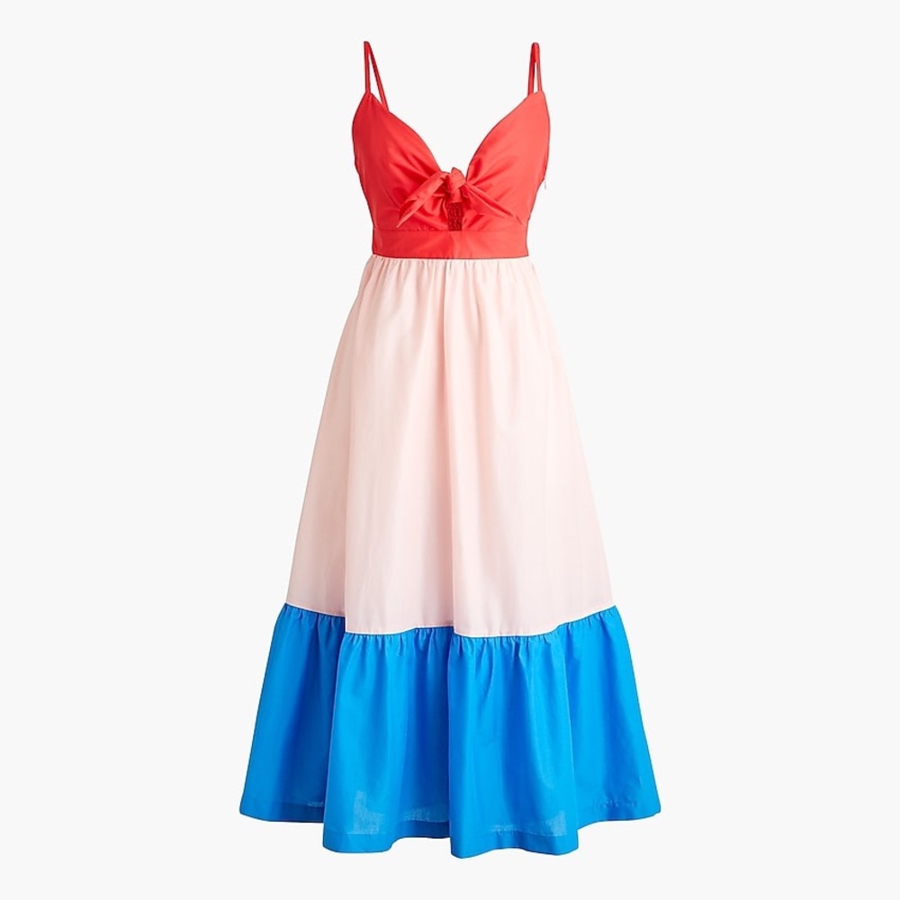 J. Crew Petite colorblock tie-front cutout midi dress